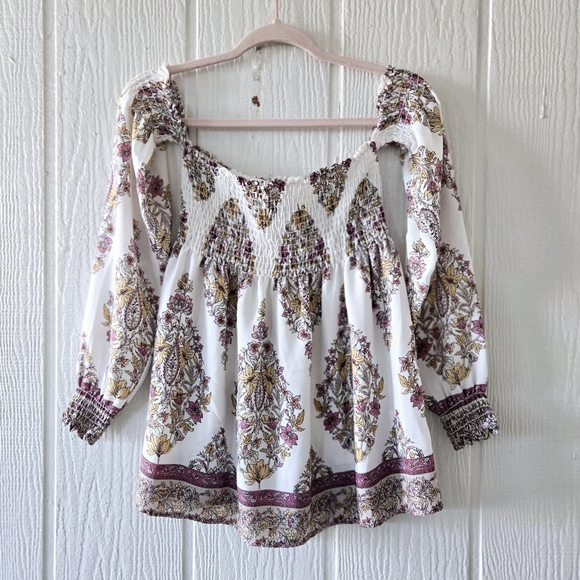 Show Me Your MuMu Tops - Show Me Your MuMu Raquel Floral Paisley Smocked Off The Shoulder Peasant Top XS